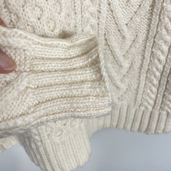 Lauren Ralph Lauren Fisherman Sweater Women M Ivory Hand Knit Cable Chunky FLAW - Picture 5 of 10